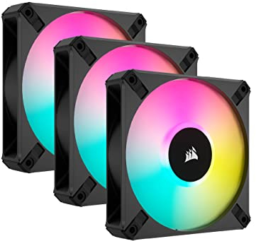 Corsair iCUE AF120 RGB ELITE 120mm PWM Dreifach-Lüfter-Kit - Acht-LEDs Pro - AirGuide-Technologie - Fluiddynamisches Lager - Inklusive iCUE Lighting Node CORE Controller - Schwarz, Desktop