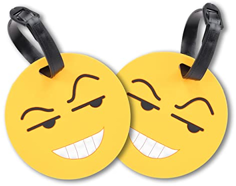 2 Stück Kofferanhänger Gepäckanhänger aus PVC mit Namen- und Adressschild Kofferschild Smiley V4