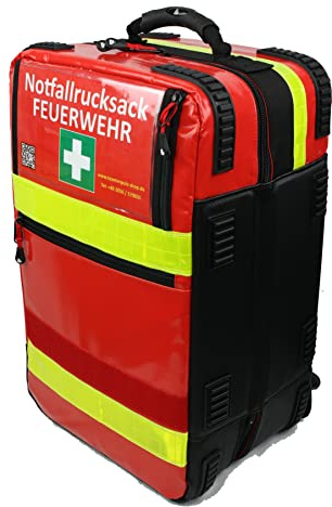 Team Impuls - Großer Erste Hilfe Notfallrucksack - Feuerwehr - in Rot - Premium gem. DIN 14142 - Planenmaterial - Mit Sauerstoff