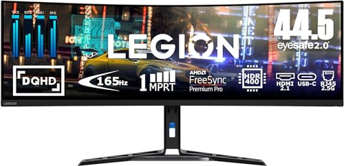 Lenovo Legion R45w-30 - Écran Gaming 44.5'' DQHD (VA Panel, 165Hz, 1ms MPRT, HDMI+DP+USB-C, FreeSync Premium Pro, HDR4000, Haut-parleurs) Réglage en Inclinaison/Rotation/Hauteur - Noir
