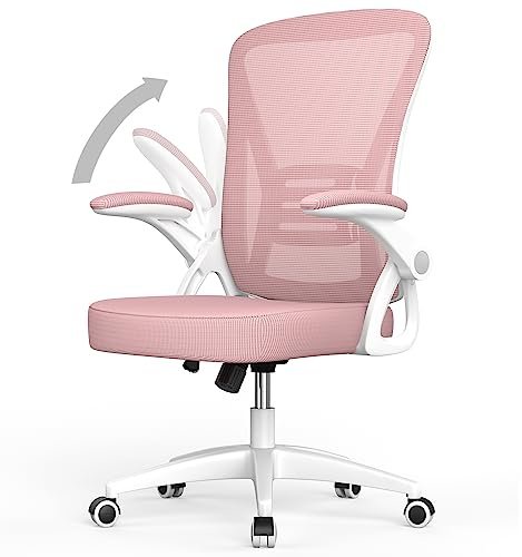 naspaluro Sedia da Ufficio, Sedia Ufficio Ergonomica, Poltrona Ufficio con 90° Bracciolo Regolabile, Sedia scrivania Traspirante con Supporto Lombare, Rosa