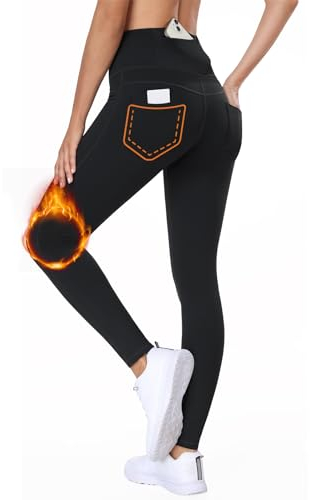 BAYGE Damen Thermo Leggings Winter Fleece Gefüttert Hight Waist Wasserdicht Blickdicht Slim Fit Jeggings Yogahose Wanderhose Sporthose Strumpfhose Sweathose mit Taschen, Schwarz, M