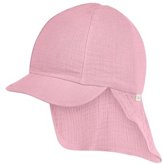 Sterntaler Schirmmütze Nacken Musselin - Mädchen Mütze mit Nackenschutz - UV-Schutz 50+ Sonnenhut Baby und Kinder - Kopfbedeckung aus Baumwoll Musselin (Bio) - samtrosa, Größe 49