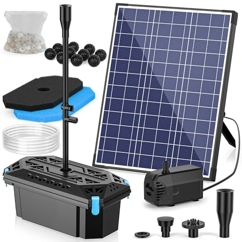 NFESOLAR Pond Filter Fountain, 20W Solar Filter Fountain with120 GPH Submersible Pump, 16.4ft Long Cable, 6.6ft Tubing for Outdoor Koi Pond, Fish Tank and Garden Water Features N3322