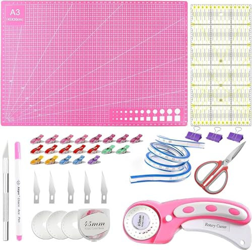 45mm Stoffschneider Rollschneider, 38-teiliges Stoffschneider Set, Rollschneider Stoff, Rollmesser Für Stoff, Stoffschneider Rollschneider mit 3-teiliges Ersatzklingen