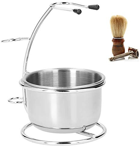 Hapivida Supporto per Pennello da Barba con Ciotola per Sapone, Rasoi di Sicurezza in Acciaio inossidabile Set Porta Pennello da Barba Kit da Barba per Toelettatura per Uomo