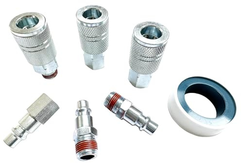 SANFU 3/8’’ Sealed Pre-Coated Air Hose Quick Connect Fittings, High Flow 3PCS Air Coupler and 3PCS Air Plug With 3/8 Inch NPT Threads, I/M Type 7PCS Kits, Leak-Free