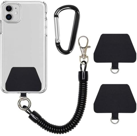 XYTAHDM Cadena de Teléfono Móvil Cable Espiral Flexible, con Mosquetón,Cadena de Teléfono Móvil Universal,Protección Antirrobo y Anticaída,compatible con iPhone/Samsung/Huawei(2 insertos, negro)