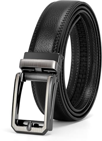 SUOSDEY Herren Ratschengürtel, Automatischer Ledergürtel für Business Anzug Jeans Hosen Verstellbar Ohne Löcher 30mm Breite schwarz