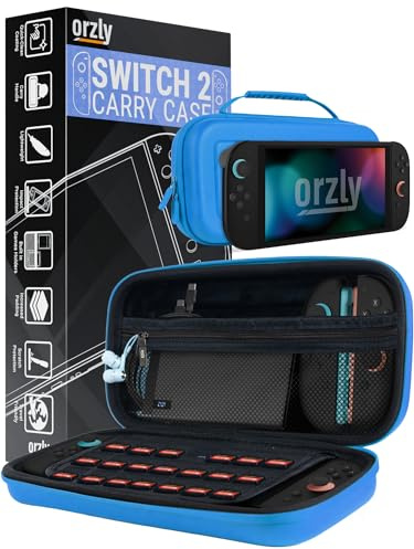 Orzly Case Compatible with Nintendo Switch 2 – Protective Travel Carry Case with Screen Padding, Game Card & microSD Slots, Zipped & Open Pockets for Accessories – 7.9 Gift Boxed