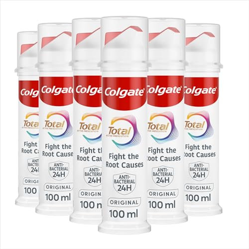 Colgate Total Active Prevention Original Toothpaste 100ml Pump | Fights Root Causes* of Many Oral Health Problems³ | 24h Antibacterial¹ Protection | clinically Proven | Patented² Technology, pack of 6