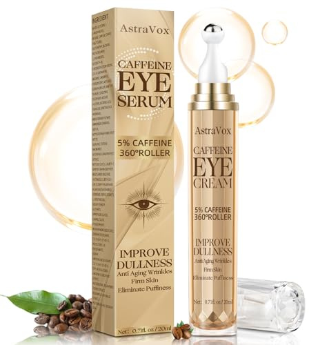 Serum Creme Yeux à La Caféine, Crème Contour Des Yeux De 20 Ml, Crème Anti Cernes Et Poches, Boule De Massage à 360 °, Élimine Efficacement Les Rides, Convient Aux Hommes Et Aux Femmes