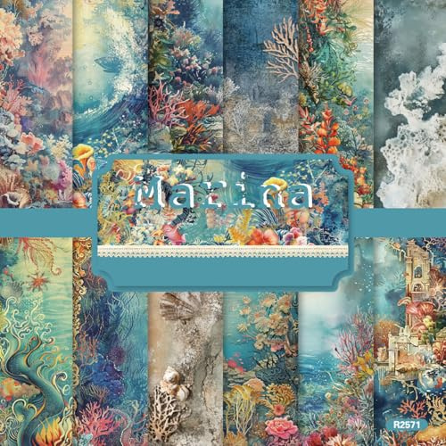 DiiWmme 24 Sheets Scrapbook Paper 6x6 Inch, Leaf Floral Textured Cardstock, DIY Card Making, Photo Albums, Journaling, Acid Lignin Free Decorative Craft Paper Pad (Ocean)