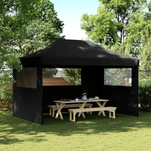 Nqyjm Trädgårdspaviljong utomhus hopfällbar mottagningstält 3 sidoväggar svart, lusthus för bröllop, fester, camping modell 2