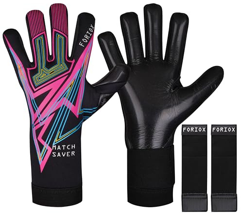 Foriox Football Goalkeeper Gloves, Professional, 4mm Anti-Slip German Latex, Super Grip Palms, for Youth and Adult (Black, Size 7)