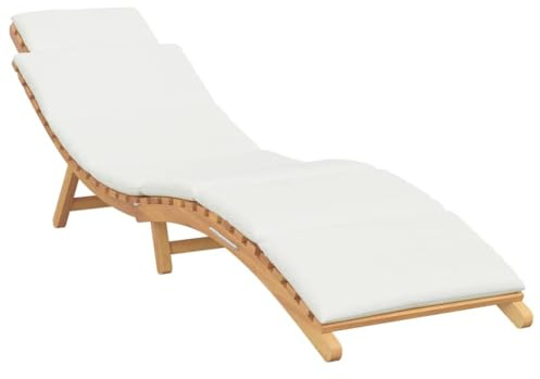 HETFTJN Tumbona de teca maciza, marrón, 198 x 55 x 58,5 cm, resistente a la intemperie, con cojín para exteriores, fácil de montar, para jardín, balcón y terraza