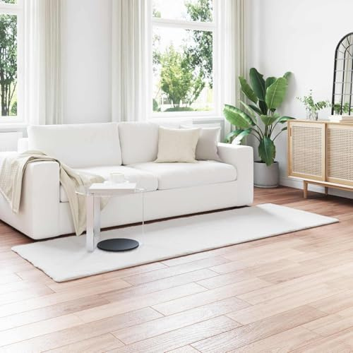 Runheo Alfombra antideslizante de pelo sintético de conejo blanco, 80 x 250 cm, alfombra flokati para salón, dormitorio, pasillo, fácil de limpiar, cálida y acogedora