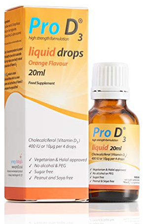 Pro D3 Liquid Drops 20ml (Vitamin D3-100 IU per 1 Drop) Alcohol Free | Vegetarian | Gluten Free | Salt Free | Yeast Free | Gelatin Free | SOYA Free | Peanut Free | Sugar Free | Halal | Kosher