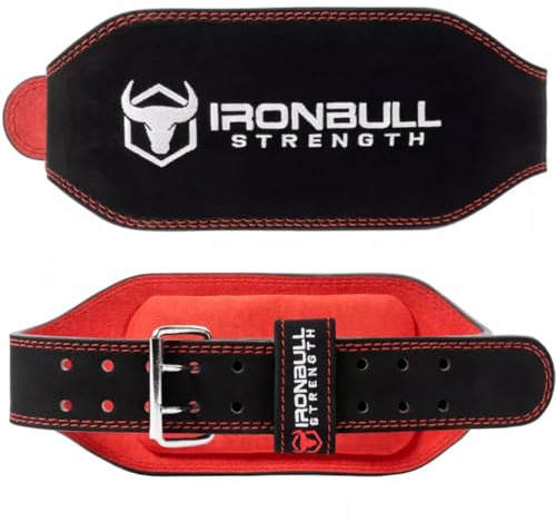 Padded WeightLifting Belt - 6-inch Suede Leather Weight Belt - Heavy Duty And Comfortable Back Support For Heavy Weight Lifting, Crossfit and Fitness (Black/Red, Large)