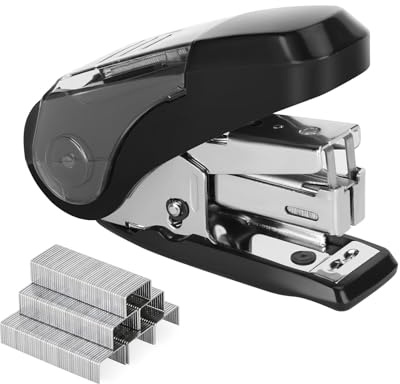 Eagle Reduced Effort Mini Stapler, Maximum 20 Sheets Capacity, with 1000 Staples, 50% Less Effort, Built-in Staple Remover and Staples Storage (Black)