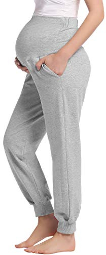 Amorbella Women's Cotton Maternity Jogger Pants Over The Belly with Pockets | Breathable Fabric, Lightweight ·Stretchy, Pregnancy & Postpartum ,Workout/Casual Pants