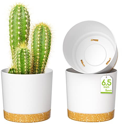 ZMTECH Maceta De 16,5 cm, Maceta De Plástico con Agujeros De Drenaje para Plantas Suculentas, Hierbas, Orquídeas, Menta y Otras Plantas De Jardín (Blanco, Set De 3)