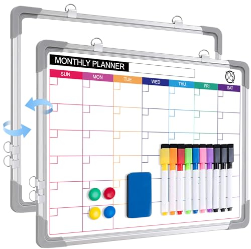 Whiteboard Monatsplaner Magnetisch - 40x30cm Magnettafel Whiteboard Kalender,HäNgende Doppelseitige Tafel füR Planung, Liste, Zeichnen, Schule, Zuhause, BüRo (Monatskalender)