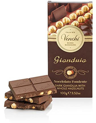 Venchi - Tableta Nocciolata Gianduia Negra, 100 g, con “Avellana Piamonte IGP” Entera, Sin Gluten, Sin Colorantes y Sin Conservantes