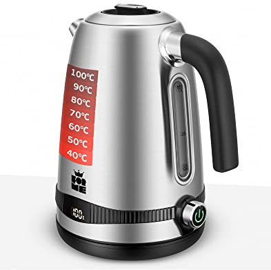 ForMe Edelstahl Wasserkocher 1,7 L mit Temperatureinstellung Temperaturwahl 40-100°C I LED Digitale Temperaturanzeige I Temperatur Einstellbar Kessel I Teekanne Teekessel Warmhaltefunktion I BPA Frei