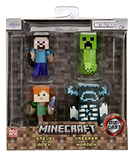 Jada - Set de 4 Figuras de Minecraft de Metal- Figuras de 6 CM. Minecraft Caves & Cliffs (Steve, Alex, Creeper y Warden) para Jugadores y Coleccionistas a Partir de 8 Años, (253262001)