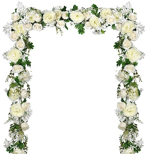DearHouse 2Pack Artificial Peony Flower Garland - Silk Peony Garland with White Flowers for Wedding Party Table Decoration,6ft/Strand