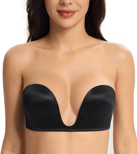 Lemorosy Women's Everyday Plunge Strapless Bra(Black 34B)