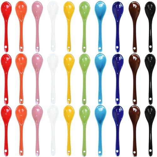Pirhosigma 3 Sets of 10 Color Porcelain Egg Spoons Ceramic Spoons 5 inch Coffee Dessert Yogurt Tea Milky Tea