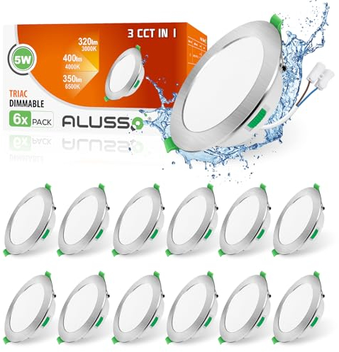 ALUSSO LED Einbaustrahler 230V Ultra Flach Dimmbar 5W 400 Lumen Deckenspots,Warmweiß 3000K Neutralweiß 4000K Kaltweiß 6500K Einbauleuchten,IP44 Deckenstrahler für Badezimmer Küche Wohnzimmer,12er Set