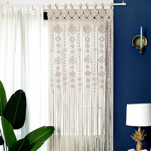 Cortinas bohemias de macramé para ventanas, cortinas de puerta, de cuerda de algodón tejida a mano, tapiz, tapiz, decoración de pared de algodón tejido, decoración de pared para salón, dormitorio,