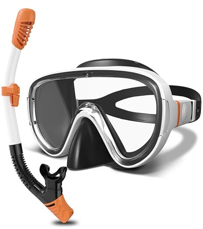 G2RISE Conjunto de Máscara, Gafas de Buceo para Adultos, Gafas Snorkel con Lentes de Vidrio Templado, Sistema de Tope Seco & Hebilla Ajustable Mejorada para Esnórquel, Buceo, Natación