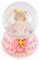 Ieron Rotierende Schneekugel mit Prinzessinnen-Motiv, mit funkelnden Lichtern, Musik und Sockel, 8 cm, Glaskugel-Dekoration, Spieluhr (Sockel mit rosa Kleidsaum)