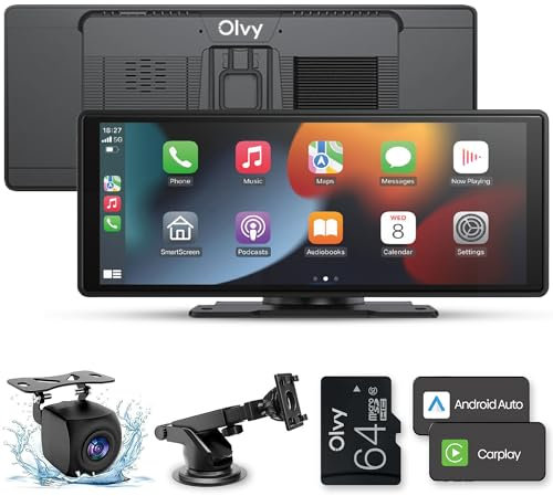 Olvy CarPlay Display – Kabellose Android Auto & CarPlay Box, 10,26-Zoll Wireless CarPlay Display, Automultimedia-System, Smart CarPlay Pro, CarPlay-Monitor, Android-Autodisplay mit Rückfahrkamera