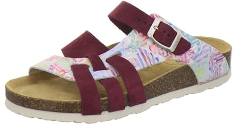 AFS-Schuhe 2122, Sommer Pantoletten Damen Leder Sandalen mit Fußbett, flach Hausschuhe (39 EU, Beere/Multi)