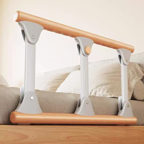 Heuffe Folding Bed Rails for Elderly Adults | Safety Assist Rail with Collapsible Handle | Fall Prevention Guard & Bedside Support | Fits Seniors, Handicap & Pregnant Women-Wood