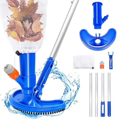 Herbst Juego de aspiradoras de piscina de 160 cm, limpiador de suelo con barra telescópica de aluminio, cepillo curvado ampliado, suelo de piscina, aspiradora para piscina de jardín, estanque, jacuzzi