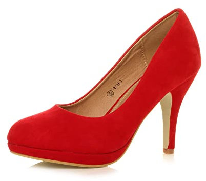 Ajvani Womens Ladies mid high Heel Platform Work Evening Court Shoes Pumps, 6 UK, Red Suede