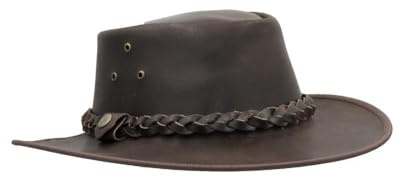 Walker and Hawkes - Chapeau Traveller - Galon tressé - Cuir de Vachette - Outback - Marron - Large (59cm)