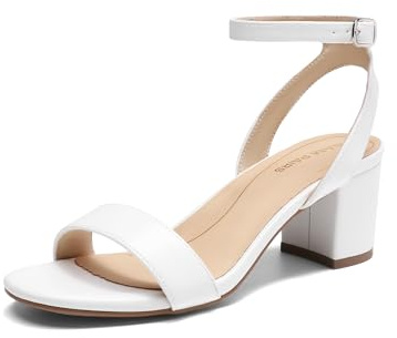 DREAM PAIRS Women's Open Toe Ankle Strap Low Block Chunky Heels Sandals Party Dress Pumps Shoes,Size 9,White/Pu,CARNIVAL