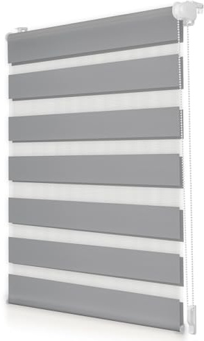 Vkele Doppelrollo Klemmfix ohne Bohren, 80x120cm(BxH) Grau, Duo Rollo Zebrarollo Fensterrollo für Fenster und Tür, Lichtdurchlässig Verdunkelnd, Seitenzugrollo Sonnenschutz Sichtschutz