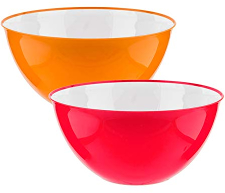 HOMESHOPA Large Salad Bowl Set of 2 Orange & Pink 25cm, Unbreakable & Lightweight Reusable Plastic Serving Bowls, Microwave, Dishwasher & Freezer Safe, BPA Free Kitchen Tableware Big Mixing Bowls