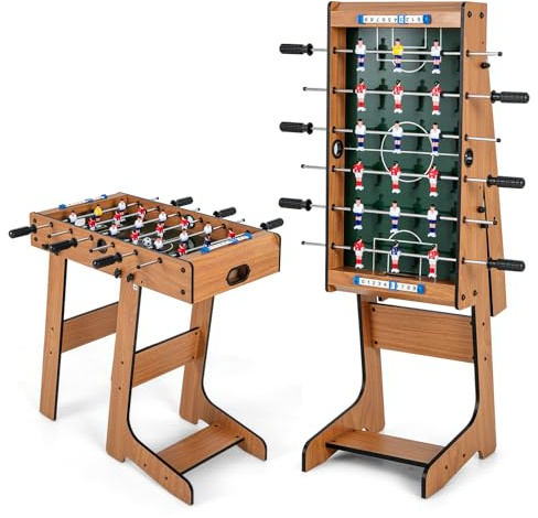 COSTWAY Folding Football Table, Free Standing Foosball Soccer Game with 2 Mini Footballs, Score Keepers, Indoor Recreational Games for Kids, Adults, Family