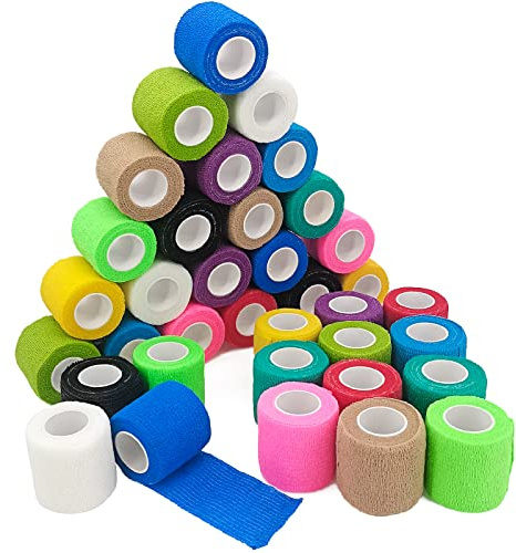 36 Rolls Elastic Self Adhesive Bandage Wrap 2 Inch, Breathable Non Woven Cohesive Bandage, Vet Wrap for Dogs, Ankle Sprains Swelling Medical First Aid Tape, Sports Athletic Tape Color