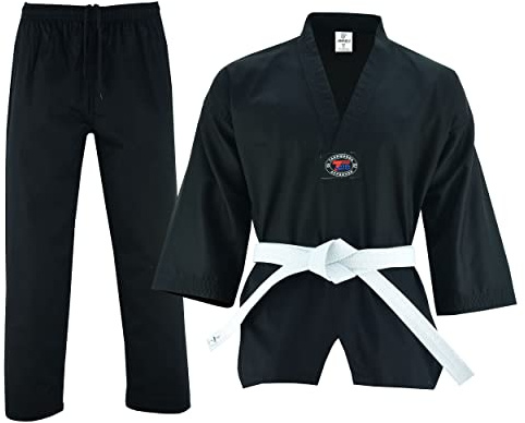 Regular Taekwondo Gi Uniform Set 8oz Ultra Light TKD Suit With Belt For Kids Adults Unisex (Black, 3)