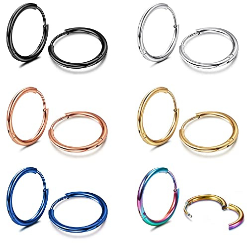MILACOLATO Orecchini Cerchio Piccoli Per Donna Uomo Acciaio Chirurgico Cartilagine Orecchini Huggie Lobo Naso Anello Labbro Daith Helix Piercing Gioielli Orecchini a Cerchio Hinged 6/7/8/9/10mm 6mm